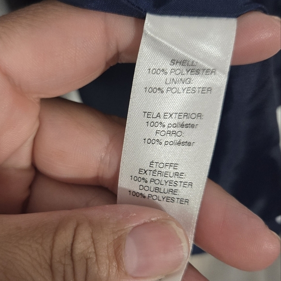 Chico's Sz 1 Windbreaker Rain Jacket Women's Navy Polka Dot Snap Front - Picture 3 of 7